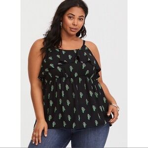 Torrid Black and Green Cactus Print Tank Top